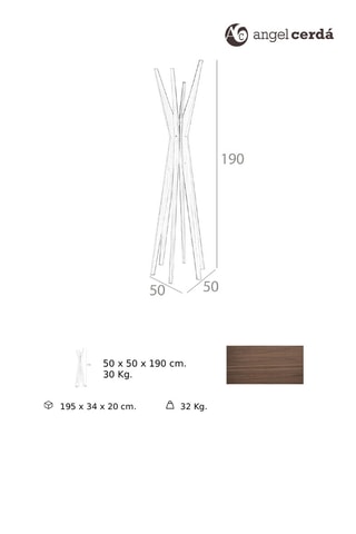 Attaccapanni - Neutro - Struttura in noce - 190 x 50 x 50 cm