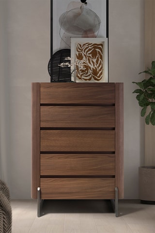 Cassettiera 5 cassetti in legno placcato noce - 80 x 112 x 40 cm