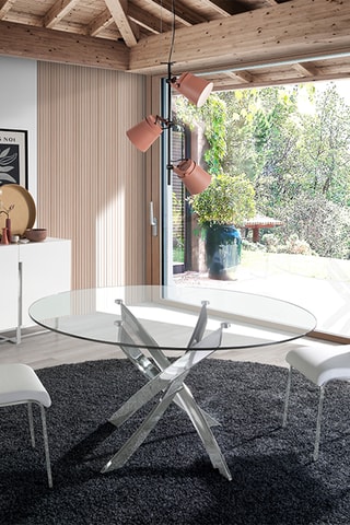 Tavolo da pranzo - Trasparente e cromato - Piano in vetro - 110 x 110 x 75 cm