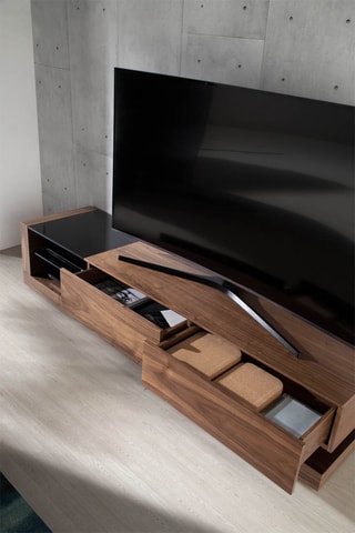 Mobile TV 3 cassetti - Neutro e nero - Struttura in noce - 180 x 45 x 38 cm