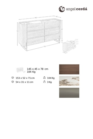 Comò 6 cassetti - Neutro e bianco - Legno - 104 x 45 x 145 cm