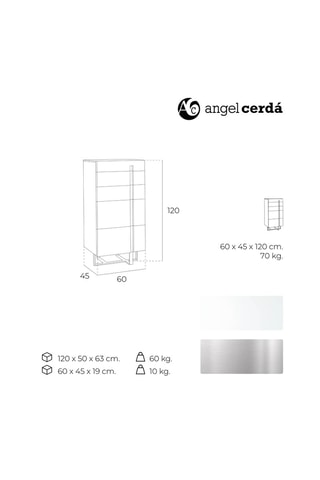 Cassettiera 5 cassetti - Bianco e argentato - 60 x 45 x 120 cm