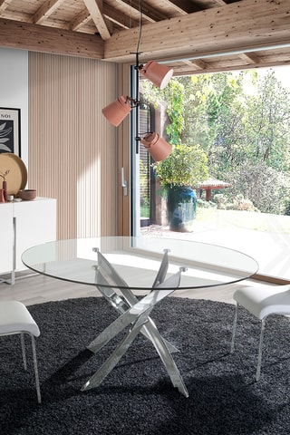 Tavolo da pranzo - Trasparente e cromato - Piano in vetro - 130 x 130 x 75 cm