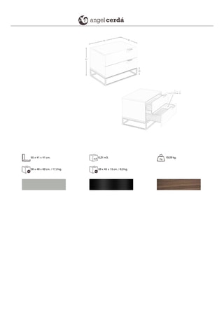 Comodino 2 cassetti - Grigio chiaro e nero - 55 x 41 x 41 cm