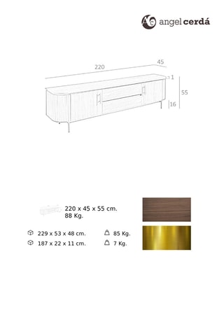 Mobile TV 2 ante - Neutro - Struttura in noce - 220 x 55 x 45 cm