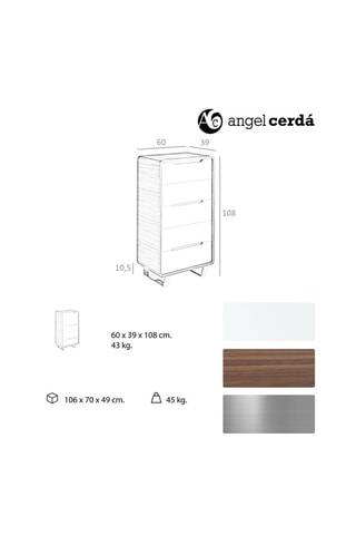 Cassettiera 5 cassetti in legno placcato noce - 106 x 70 x 49 cm