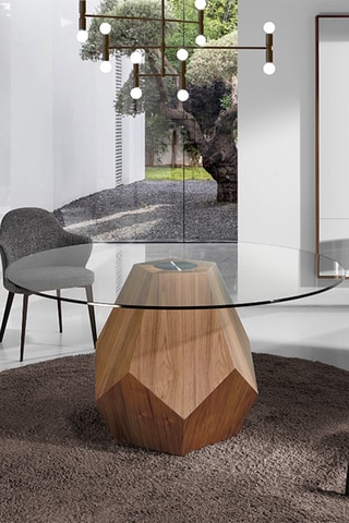 Tavolo da pranzo in legno massiccio e vetro - 150 x 150 x 74 cm