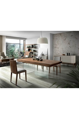 Credenza 4 cassetti - Grigio ed effetto noce - 160 x 45 x 80 cm