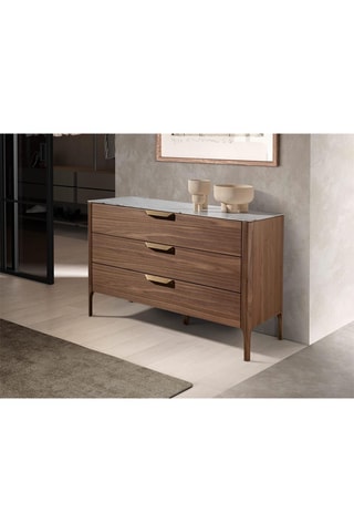 Credenza 3 cassetti - Effetto noce e grigio
