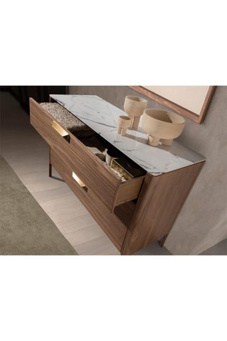 Credenza 3 cassetti - Effetto noce e grigio