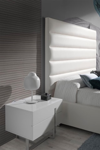 Comodino 2 cassetti - Bianco e argentato - 60 x 42 x 45 cm