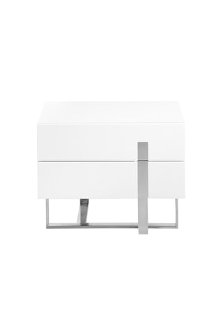 Comodino 2 cassetti - Bianco e argentato - 60 x 42 x 45 cm