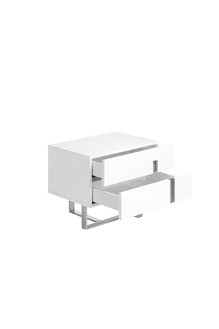 Comodino 2 cassetti - Bianco e argentato - 60 x 42 x 45 cm