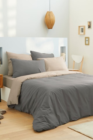 Parure de draps réversible en coton 57 fils/cm² - Taupe et lin