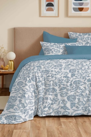 Parure de couette en coton 57 fils/cm² Gabrielle - Bleu