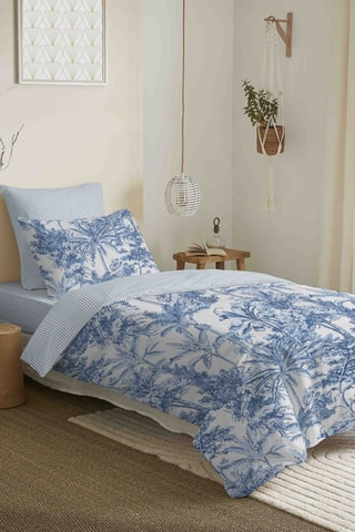 Parure de couette en coton 57 fils/cm² Florence - Blanc et Bleu