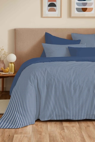 Parure de couette réversible en coton 57 fils/cm² - Bleu et blanc