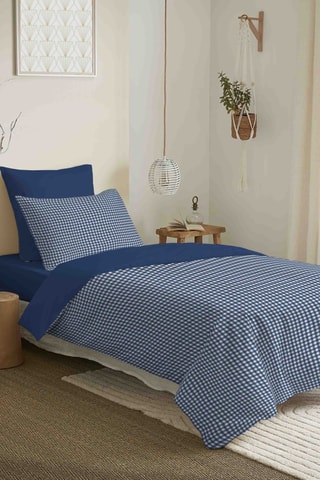 Parure de couette réversible en coton 57 fils/cm² - Bleu et blanc