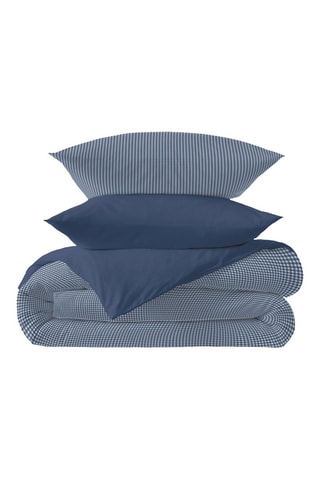 Parure de couette réversible en coton 57 fils/cm² - Bleu et blanc