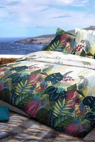 Parure de couette réversible en coton 57 fils/cm² - Beige et vert