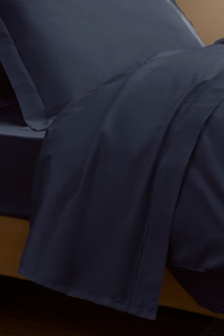 Drap plat en satin de coton 120 fils/cm² - Bleu nuit