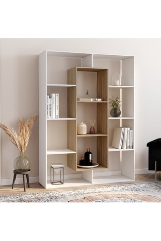 Etagère bibliothèque Paulette 11 compartiments bois et blanc 143cm - 104 x 30 x 143 cm