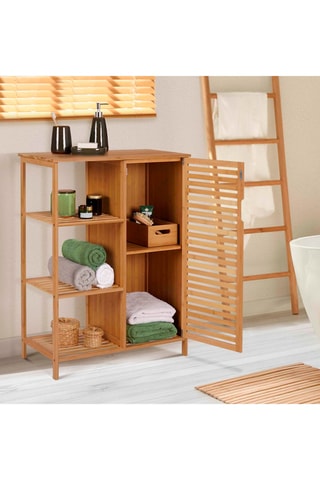Meuble salle de bain 1 porte Maya - Structure en bambou - 66 x 33 x 87 cm