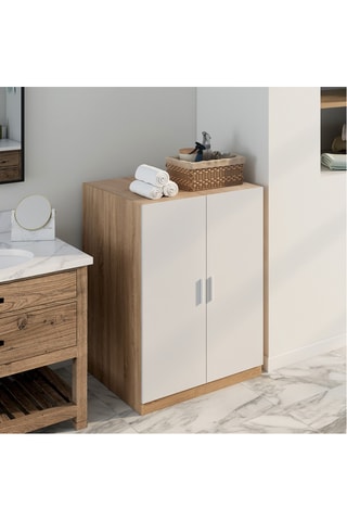 Meuble machine à laver 2 portes en bambou Will - 91 x 65 x 64 cm