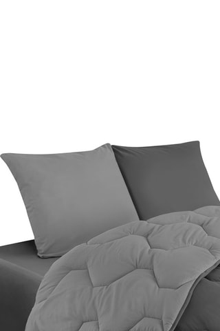 Couette chaude réversible bicolore grise - microfibres 300 g/m2 + 2 oreillers mi-ferme