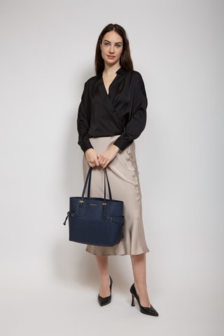 Sac porté épaule en cuir Voyager - Bleu marine