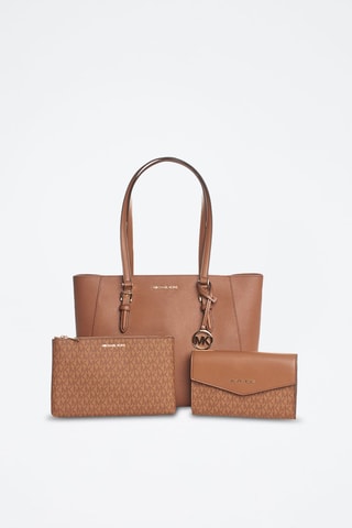 Cabas et 2 pochettes en cuir - Marron
