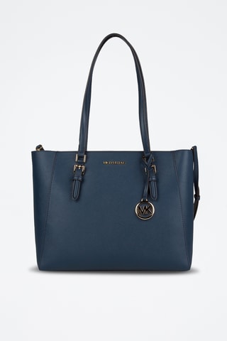 Cabas et 2 pochettes en cuir - Bleu