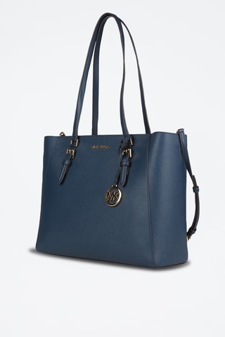 Cabas et 2 pochettes en cuir - Bleu