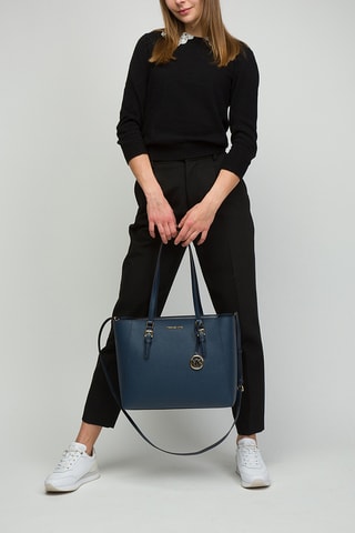 Cabas et 2 pochettes en cuir - Bleu