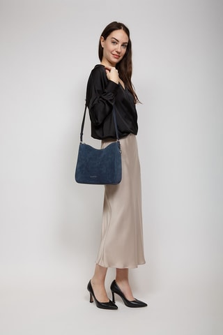 Sac porté épaule en cuir Nayla - Bleu marine