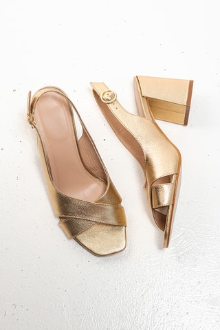 Sandali con tacco in pelle Tonya  - Dorato