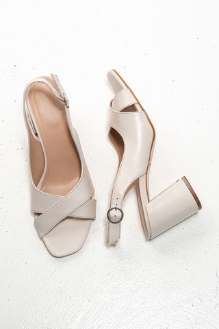 Sandali con tacco in pelle Tonya  - Beige chiaro