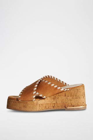 Ciabatte con zeppa in pelle Afyale - Marrone