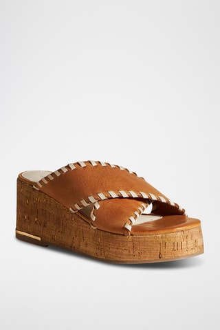 Ciabatte con zeppa in pelle Afyale - Marrone