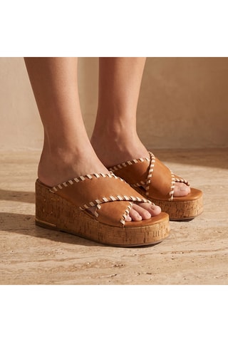 Ciabatte con zeppa in pelle Afyale - Marrone