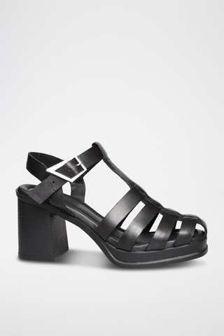 Sandali con tacco in pelle Leonora - Nero