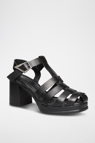 Sandali con tacco in pelle Leonora - Nero