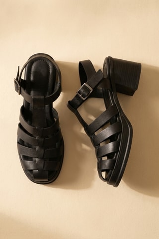 Sandali con tacco in pelle Leonora - Nero