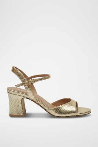Sandali con tacco in pelle Martha - Kaki e dorato