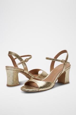 Sandali con tacco in pelle Martha - Kaki e dorato