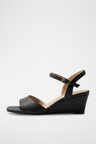 Sandali con zeppa in pelle Lia - Nero