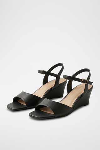 Sandali con zeppa in pelle Lia - Nero