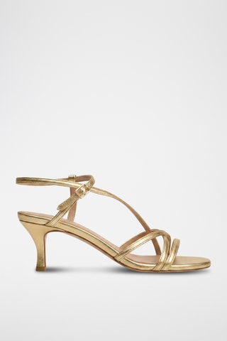Sandali con tacco in pelle Bianca - Dorato