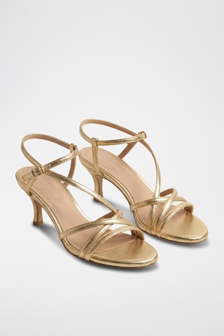 Sandali con tacco in pelle Bianca - Dorato