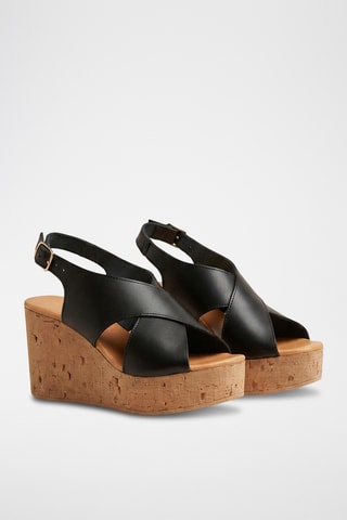 Sandali con zeppa in pelle Ilia - Nero